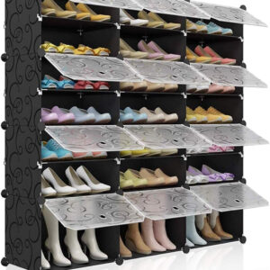 MAGINELS 72-Pairs Shoe Storage Organizer Cabinet,Portable Shoe Rack Organizer with Door,Large DIY Plastic Detachable Shoes Shelves for Entryway,Bedroom,Black