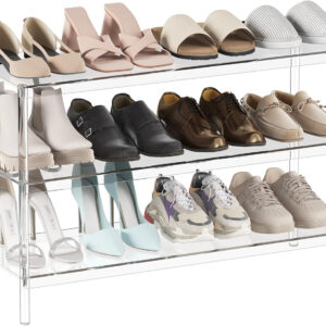 Aquiver 3-Tier Acrylic Shoe Rack - Modern Shoe Rack for Closet - Shoe Storage Organizer for Entryway, Bedroom, Living Room - 32.3'' L x 11.8'' W x 20.3'' H, Holds 12-16 Pairs of Shoes, Easy to Clean