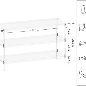 Aquiver 3-Tier Acrylic Shoe Rack - Modern Shoe Rack for Closet - Shoe Storage Organizer for Entryway, Bedroom, Living Room - 32.3'' L x 11.8'' W x 20.3'' H, Holds 12-16 Pairs of Shoes, Easy to Clean