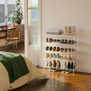 Aquiver 3-Tier Acrylic Shoe Rack - Modern Shoe Rack for Closet - Shoe Storage Organizer for Entryway, Bedroom, Living Room - 32.3'' L x 11.8'' W x 20.3'' H, Holds 12-16 Pairs of Shoes, Easy to Clean