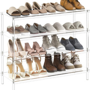 Aquiver 3-Tier Acrylic Shoe Rack - Modern Shoe Rack for Closet - Shoe Storage Organizer for Entryway, Bedroom, Living Room - 32.3'' L x 11.8'' W x 20.3'' H, Holds 12-16 Pairs of Shoes, Easy to Clean
