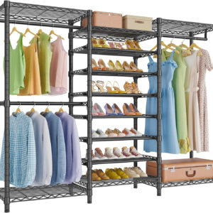 VIPEK S3 Heavy Duty Garment Rack Freestanding Clothes Rack Closet Storage Organizer Large Wardrobe with 6-Tier Shoe Rack, Hanging Rod, Adjustable Shelf, 68.9" L x 15.7" W x 76.4" H, Black