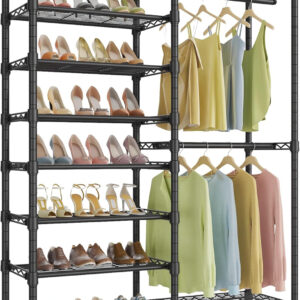 VIPEK S3 Heavy Duty Garment Rack Freestanding Clothes Rack Closet Storage Organizer Large Wardrobe with 6-Tier Shoe Rack, Hanging Rod, Adjustable Shelf, 68.9" L x 15.7" W x 76.4" H, Black