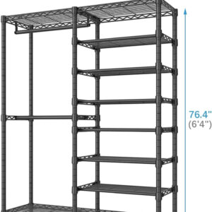 VIPEK S3 Heavy Duty Garment Rack Freestanding Clothes Rack Closet Storage Organizer Large Wardrobe with 6-Tier Shoe Rack, Hanging Rod, Adjustable Shelf, 68.9" L x 15.7" W x 76.4" H, Black