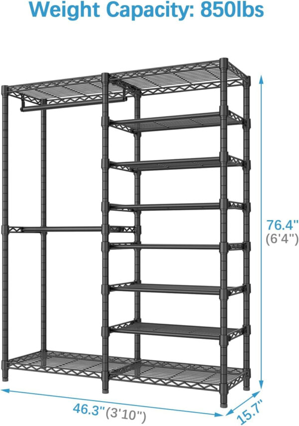 VIPEK S3 Heavy Duty Garment Rack Freestanding Clothes Rack Closet Storage Organizer Large Wardrobe with 6-Tier Shoe Rack, Hanging Rod, Adjustable Shelf, 68.9" L x 15.7" W x 76.4" H, Black