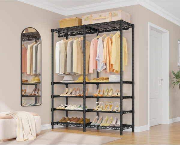 VIPEK S3 Heavy Duty Garment Rack Freestanding Clothes Rack Closet Storage Organizer Large Wardrobe with 6-Tier Shoe Rack, Hanging Rod, Adjustable Shelf, 68.9" L x 15.7" W x 76.4" H, Black