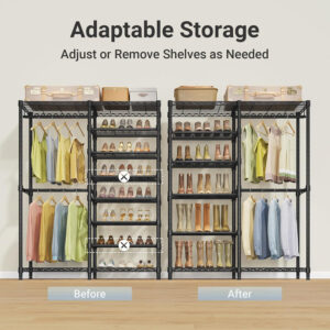 VIPEK S3 Heavy Duty Garment Rack Freestanding Clothes Rack Closet Storage Organizer Large Wardrobe with 6-Tier Shoe Rack, Hanging Rod, Adjustable Shelf, 68.9" L x 15.7" W x 76.4" H, Black