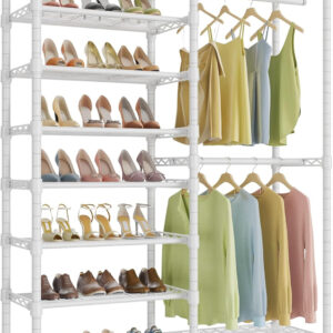 VIPEK S3 Heavy Duty Garment Rack Freestanding Clothes Rack Closet Storage Organizer Large Wardrobe with 6-Tier Shoe Rack, Hanging Rod, Adjustable Shelf, 68.9" L x 15.7" W x 76.4" H, Black