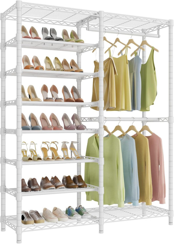 VIPEK S3 Heavy Duty Garment Rack Freestanding Clothes Rack Closet Storage Organizer Large Wardrobe with 6-Tier Shoe Rack, Hanging Rod, Adjustable Shelf, 68.9" L x 15.7" W x 76.4" H, Black