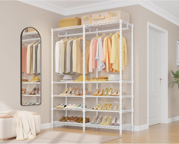 VIPEK S3 Heavy Duty Garment Rack Freestanding Clothes Rack Closet Storage Organizer Large Wardrobe with 6-Tier Shoe Rack, Hanging Rod, Adjustable Shelf, 68.9" L x 15.7" W x 76.4" H, Black