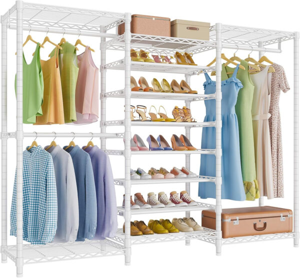 VIPEK S3 Heavy Duty Garment Rack Freestanding Clothes Rack Closet Storage Organizer Large Wardrobe with 6-Tier Shoe Rack, Hanging Rod, Adjustable Shelf, 68.9" L x 15.7" W x 76.4" H, Black