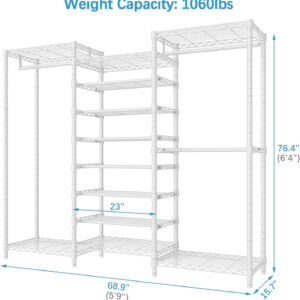VIPEK S3 Heavy Duty Garment Rack Freestanding Clothes Rack Closet Storage Organizer Large Wardrobe with 6-Tier Shoe Rack, Hanging Rod, Adjustable Shelf, 68.9" L x 15.7" W x 76.4" H, Black