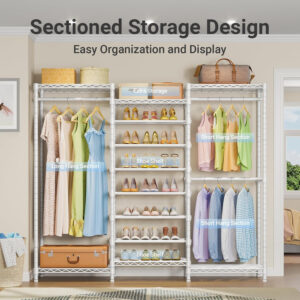 VIPEK S3 Heavy Duty Garment Rack Freestanding Clothes Rack Closet Storage Organizer Large Wardrobe with 6-Tier Shoe Rack, Hanging Rod, Adjustable Shelf, 68.9" L x 15.7" W x 76.4" H, Black