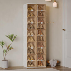 Shoe Organizer Storage Box, Portable Folding Shoe Rack For Closet With Magnetic Clear Door,Large Sneaker Cabinet Bins Sturdy Easy Assembly 10 Layers-20 Grids