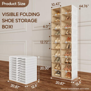 Shoe Organizer Storage Box, Portable Folding Shoe Rack For Closet With Magnetic Clear Door,Large Sneaker Cabinet Bins Sturdy Easy Assembly 10 Layers-20 Grids