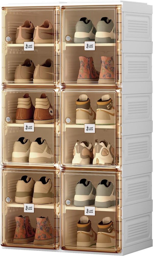 Shoe Organizer Storage Box, Portable Folding Shoe Rack For Closet With Magnetic Clear Door,Large Sneaker Cabinet Bins Sturdy Easy Assembly 10 Layers-20 Grids