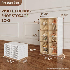 Shoe Organizer Storage Box, Portable Folding Shoe Rack For Closet With Magnetic Clear Door,Large Sneaker Cabinet Bins Sturdy Easy Assembly 10 Layers-20 Grids