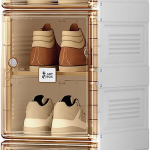 Shoe Organizer Storage Box, Portable Folding Shoe Rack For Closet With Magnetic Clear Door,Large Sneaker Cabinet Bins Sturdy Easy Assembly 10 Layers-20 Grids