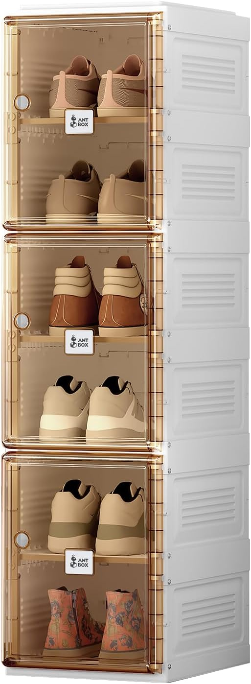 Shoe Organizer Storage Box, Portable Folding Shoe Rack For Closet With Magnetic Clear Door,Large Sneaker Cabinet Bins Sturdy Easy Assembly 10 Layers-20 Grids