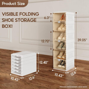 Shoe Organizer Storage Box, Portable Folding Shoe Rack For Closet With Magnetic Clear Door,Large Sneaker Cabinet Bins Sturdy Easy Assembly 10 Layers-20 Grids