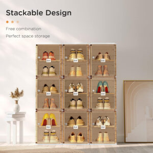 Shoe Organizer Storage Box, Portable Folding Shoe Rack For Closet With Magnetic Clear Door,Large Sneaker Cabinet Bins Sturdy Easy Assembly 10 Layers-20 Grids