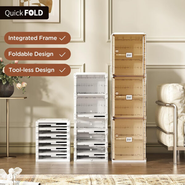 Shoe Organizer Storage Box, Portable Folding Shoe Rack For Closet With Magnetic Clear Door,Large Sneaker Cabinet Bins Sturdy Easy Assembly 10 Layers-20 Grids