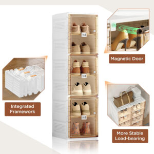 Shoe Organizer Storage Box, Portable Folding Shoe Rack For Closet With Magnetic Clear Door,Large Sneaker Cabinet Bins Sturdy Easy Assembly 10 Layers-20 Grids