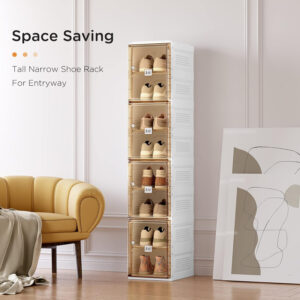 Shoe Organizer Storage Box, Portable Folding Shoe Rack For Closet With Magnetic Clear Door,Large Sneaker Cabinet Bins Sturdy Easy Assembly 10 Layers-20 Grids