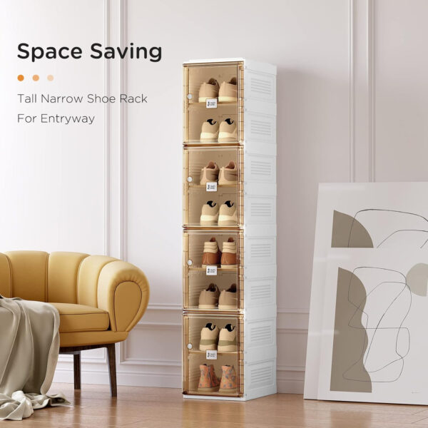Shoe Organizer Storage Box, Portable Folding Shoe Rack For Closet With Magnetic Clear Door,Large Sneaker Cabinet Bins Sturdy Easy Assembly 10 Layers-20 Grids
