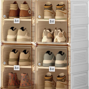 Shoe Organizer Storage Box, Portable Folding Shoe Rack For Closet With Magnetic Clear Door,Large Sneaker Cabinet Bins Sturdy Easy Assembly 10 Layers-20 Grids