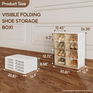 Shoe Organizer Storage Box, Portable Folding Shoe Rack For Closet With Magnetic Clear Door,Large Sneaker Cabinet Bins Sturdy Easy Assembly 10 Layers-20 Grids