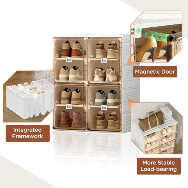 Shoe Organizer Storage Box, Portable Folding Shoe Rack For Closet With Magnetic Clear Door,Large Sneaker Cabinet Bins Sturdy Easy Assembly 10 Layers-20 Grids