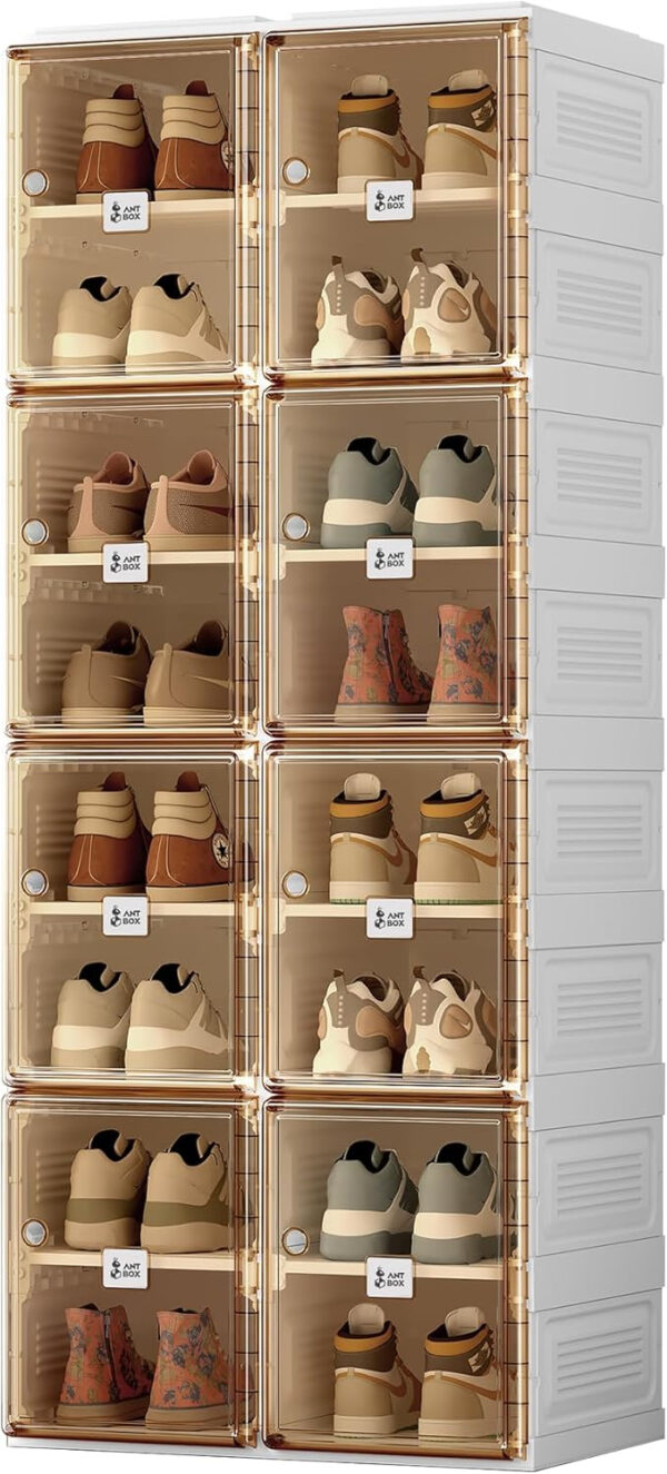 Shoe Organizer Storage Box, Portable Folding Shoe Rack For Closet With Magnetic Clear Door,Large Sneaker Cabinet Bins Sturdy Easy Assembly 10 Layers-20 Grids
