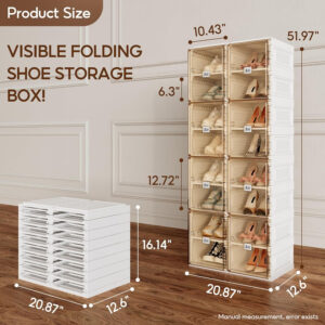 Shoe Organizer Storage Box, Portable Folding Shoe Rack For Closet With Magnetic Clear Door,Large Sneaker Cabinet Bins Sturdy Easy Assembly 10 Layers-20 Grids