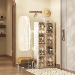 Shoe Organizer Storage Box, Portable Folding Shoe Rack For Closet With Magnetic Clear Door,Large Sneaker Cabinet Bins Sturdy Easy Assembly 10 Layers-20 Grids
