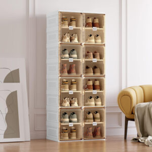 Shoe Organizer Storage Box, Portable Folding Shoe Rack For Closet With Magnetic Clear Door,Large Sneaker Cabinet Bins Sturdy Easy Assembly 10 Layers-20 Grids