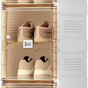 Shoe Organizer Storage Box, Portable Folding Shoe Rack For Closet With Magnetic Clear Door,Large Sneaker Cabinet Bins Sturdy Easy Assembly 10 Layers-20 Grids
