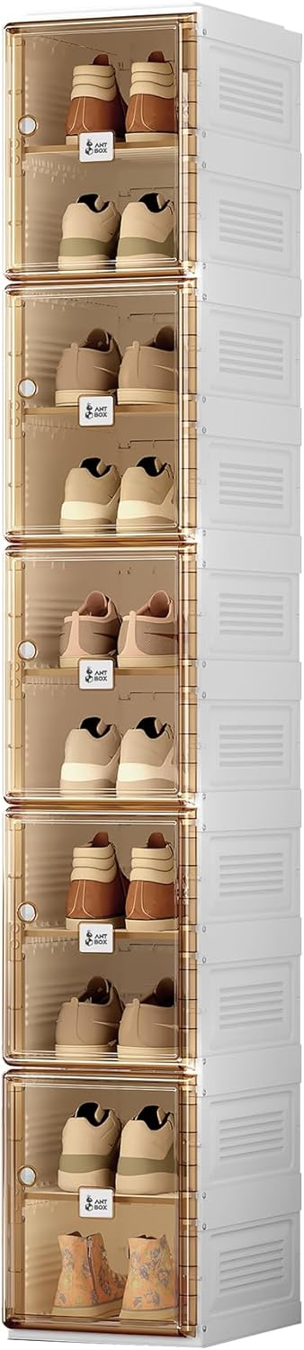 Shoe Organizer Storage Box, Portable Folding Shoe Rack For Closet With Magnetic Clear Door,Large Sneaker Cabinet Bins Sturdy Easy Assembly 10 Layers-20 Grids