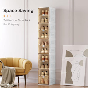 Shoe Organizer Storage Box, Portable Folding Shoe Rack For Closet With Magnetic Clear Door,Large Sneaker Cabinet Bins Sturdy Easy Assembly 10 Layers-20 Grids