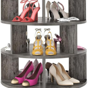 Aheaplus Rotating Shoe Rack, 5-Tier Wood Shoe Organizer for Closet, 360° Spinning Shoe Rack Tower Space-Saving Shoe Storage Shelf for Entryway, Garage, Bedroom, Rustic Brown