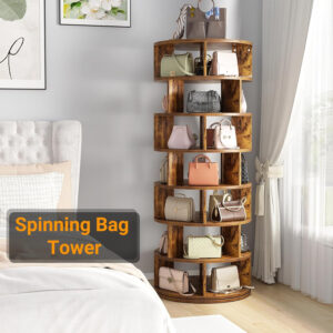 Aheaplus Rotating Shoe Rack, 5-Tier Wood Shoe Organizer for Closet, 360° Spinning Shoe Rack Tower Space-Saving Shoe Storage Shelf for Entryway, Garage, Bedroom, Rustic Brown