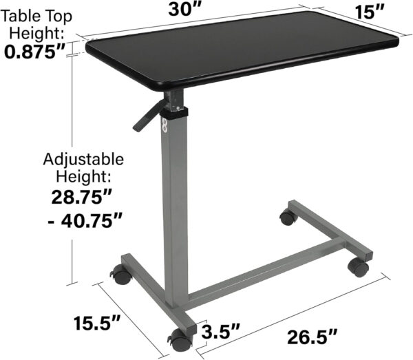 Vaunn Medical Adjustable Overbed Bedside Table With Wheels (Hospital and Home Use)