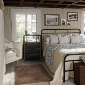 BOLUO White Nightstand with Charging Station, LED Night Stand with 2 Fabric Drawers, Bedside Table with USB Ports and Outlets, Nightstand for Bedroom Modern