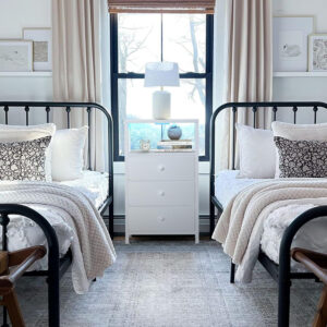 BOLUO White Nightstand with Charging Station, LED Night Stand with 2 Fabric Drawers, Bedside Table with USB Ports and Outlets, Nightstand for Bedroom Modern