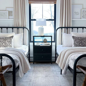 BOLUO White Nightstand with Charging Station, LED Night Stand with 2 Fabric Drawers, Bedside Table with USB Ports and Outlets, Nightstand for Bedroom Modern