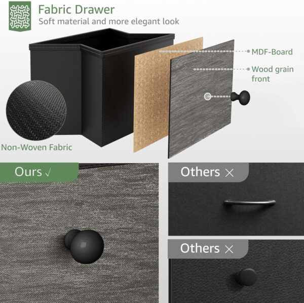 BOLUO White Nightstand with Charging Station, LED Night Stand with 2 Fabric Drawers, Bedside Table with USB Ports and Outlets, Nightstand for Bedroom Modern