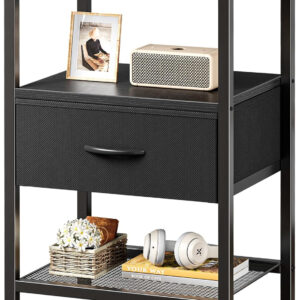 Huuger Nightstand Set of 2, Night Stand with Fabric Drawer, Mesh Shelf, Side Table with Storage, Fabric Drawer Dresser, Open Shelf, Metal Frame, Bedroom, Rustic Brown