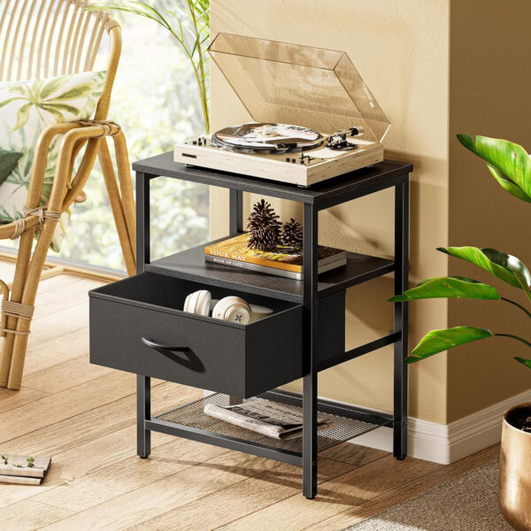 Huuger Nightstand Set of 2, Night Stand with Fabric Drawer, Mesh Shelf, Side Table with Storage, Fabric Drawer Dresser, Open Shelf, Metal Frame, Bedroom, Rustic Brown