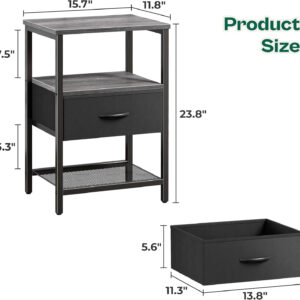 Huuger Nightstand Set of 2, Night Stand with Fabric Drawer, Mesh Shelf, Side Table with Storage, Fabric Drawer Dresser, Open Shelf, Metal Frame, Bedroom, Rustic Brown