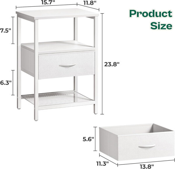 Huuger Nightstand Set of 2, Night Stand with Fabric Drawer, Mesh Shelf, Side Table with Storage, Fabric Drawer Dresser, Open Shelf, Metal Frame, Bedroom, Rustic Brown